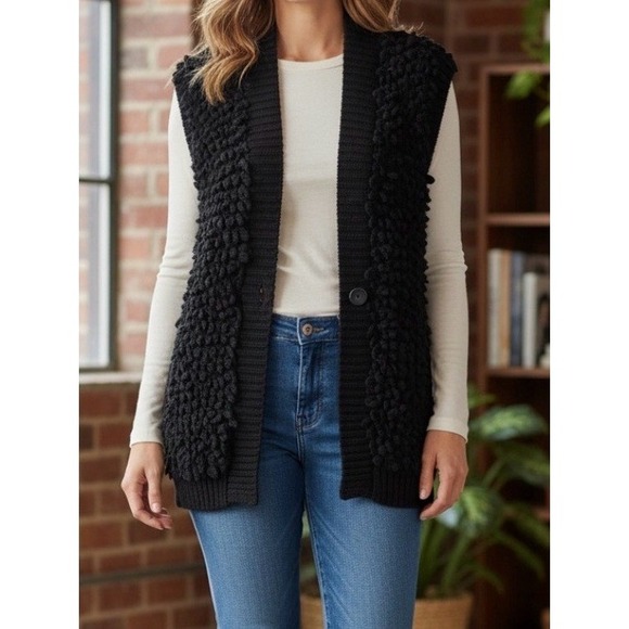 Rebecca Taylor Sweaters - Rebecca Taylor Black Wool blend Textured Fringe Knit Sweater Vest Size Small